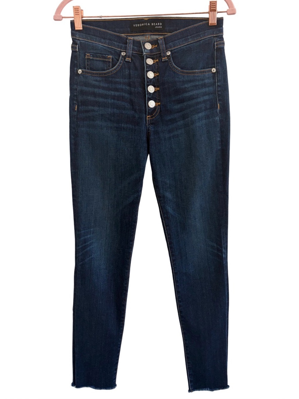 Veronica Beard Dark Blue High-Rise Skinny Jeans with Button Fly
